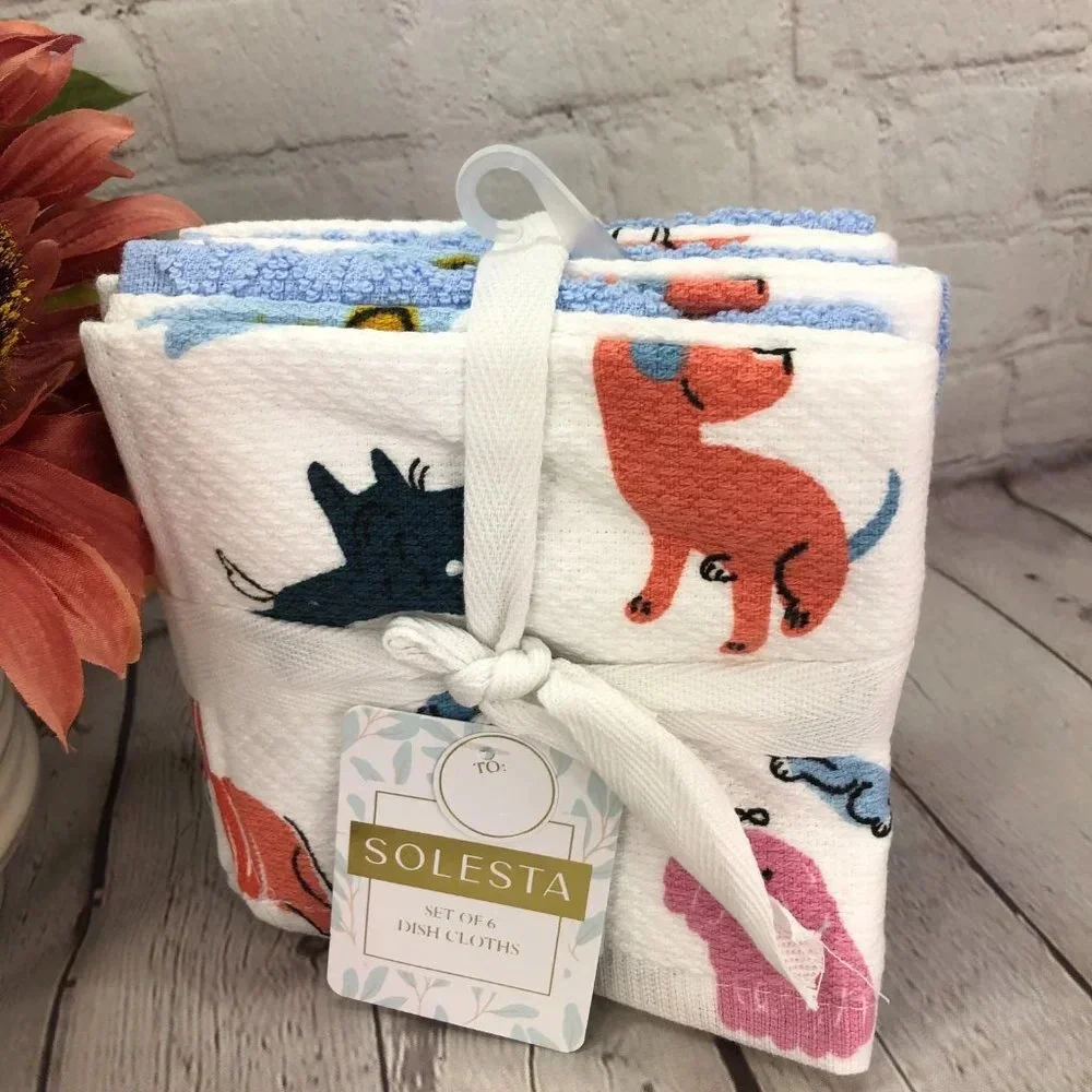 Solesta dish towel and dish cloth set with dogs